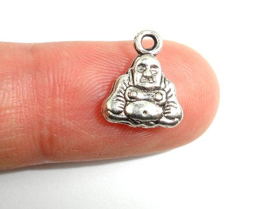 Buddha Charms, Zinc Alloy, Antique Silver Tone, 10x12mm 20pcs-Metal Findings & Charms-BeadDirect