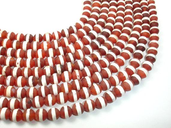 Matte Tibetan Agate Beads, With White Stripe, 8mm Round Beads-Gems: Round & Faceted-BeadDirect