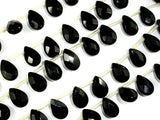 Black Glass Beads, 8x12mm Briolette Beads, Faceted Pear Beads-Pearls & Glass-BeadDirect