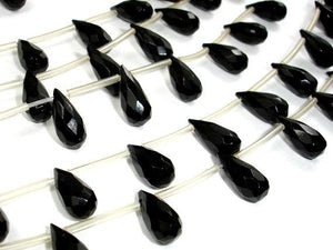 Black Glass Beads, 6mm x 13mm Faceted Teardrop Beads-Pearls & Glass-BeadDirect