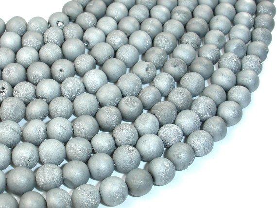 Druzy Agate Beads, Silver Gray Geode Beads, 8mm Round Beads-Agate: Round & Faceted-BeadDirect