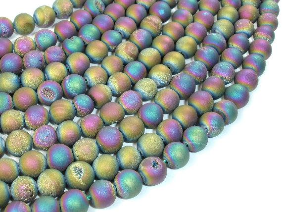 Druzy Agate Beads, Peacock Geode Beads, 8mm Round Beads-Gems: Round & Faceted-BeadDirect