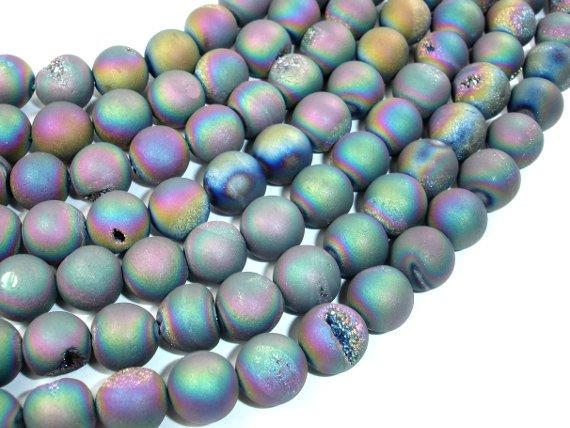 Druzy Agate Beads, Peacock Geode Beads, 10mm Round-Agate: Round & Faceted-BeadDirect
