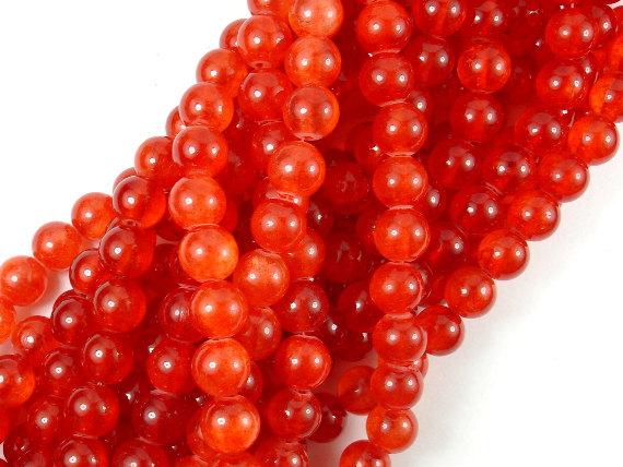 Dyed Jade, Orange Red, 8mm Round Beads-Gems: Round & Faceted-BeadDirect
