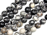 Black Line Jasper, Silk Stone, Spider Web Jasper, 12mm Round Beads-Gems: Round & Faceted-BeadDirect