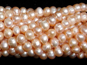 Fresh Water Pearl Beads, Peach, Potato 6.5-8mm-Pearls & Glass-BeadDirect