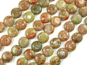 Chinese Unakite Beads, 12mm Coin Beads-Gems:Oval,Rectangle,Coin-BeadDirect
