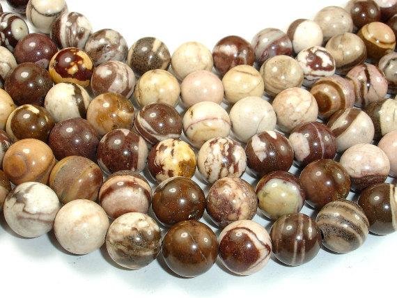 Brown Zebra Jasper Beads, 12mm Round Beads-Gems: Round & Faceted-BeadDirect